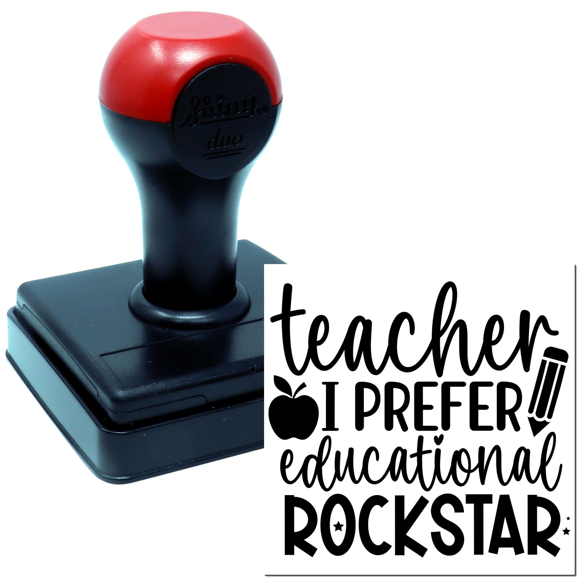 Teacher self-inking rubber stamp with I prefer educational rockstar design for classroom supplies and reward use.