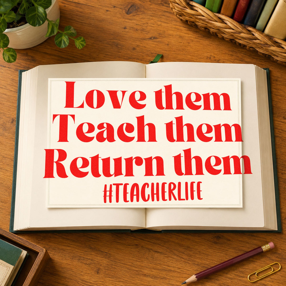 Love Teach Return Them Rubber Stamp – Duo Hand in use 7