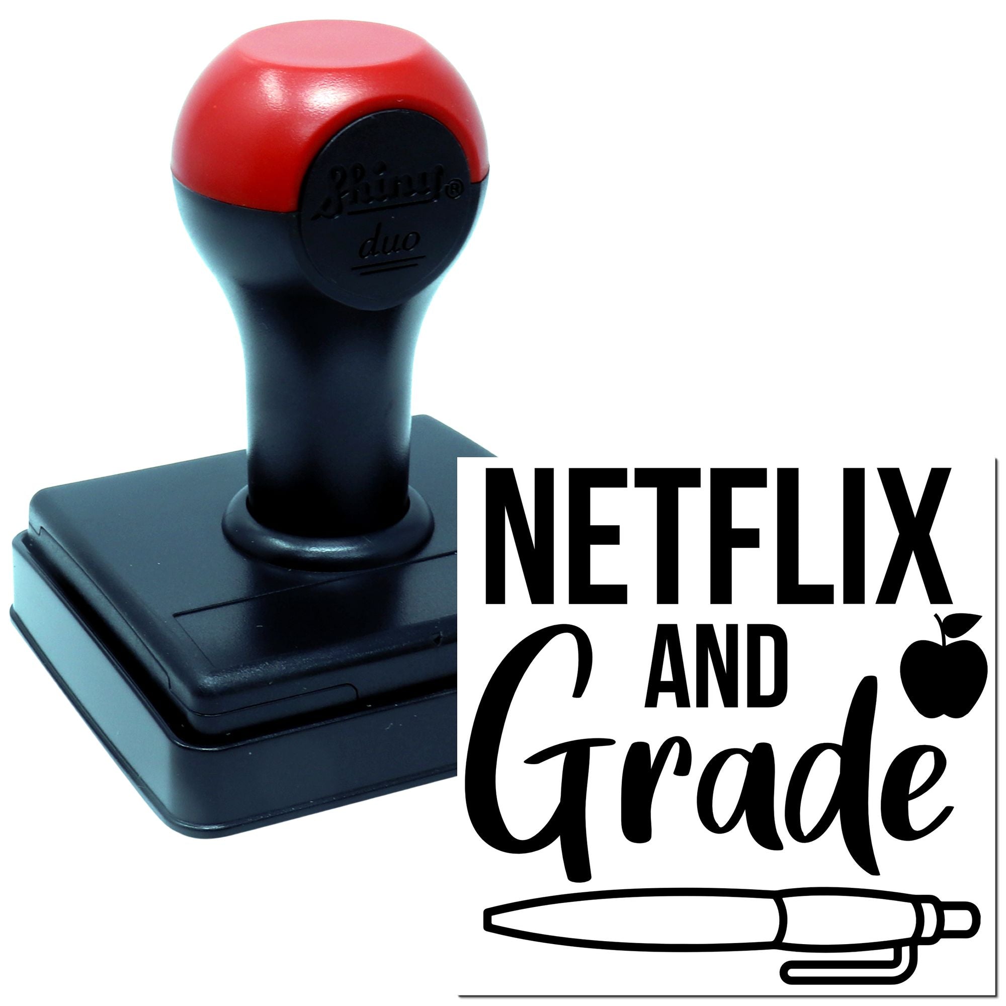 Custom self-inking rubber stamp with Netflix and Grade design for teacher grading and classroom rewards.