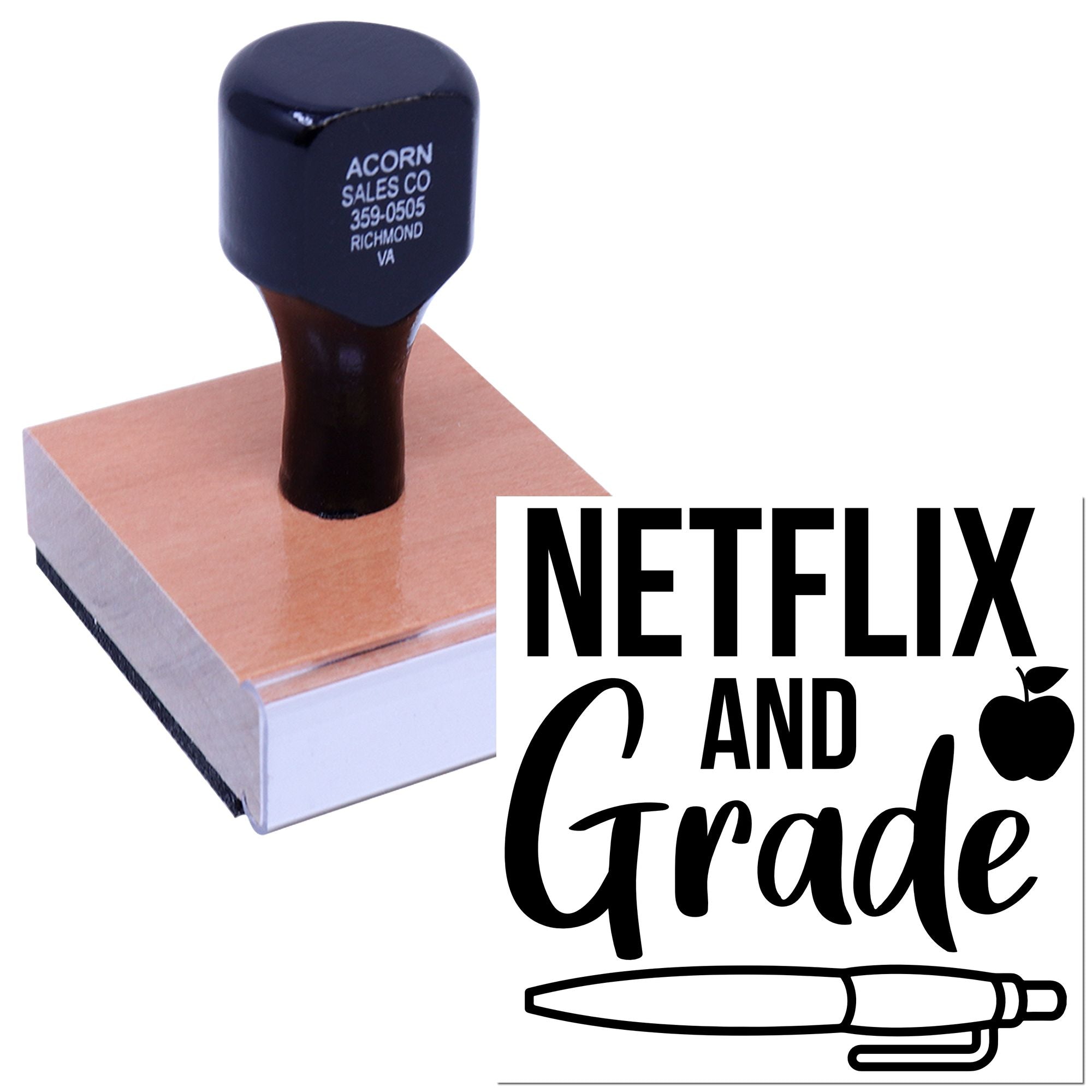 Custom rubber stamp with Netflix and Grade design for teachers, grading papers and classroom rewards.