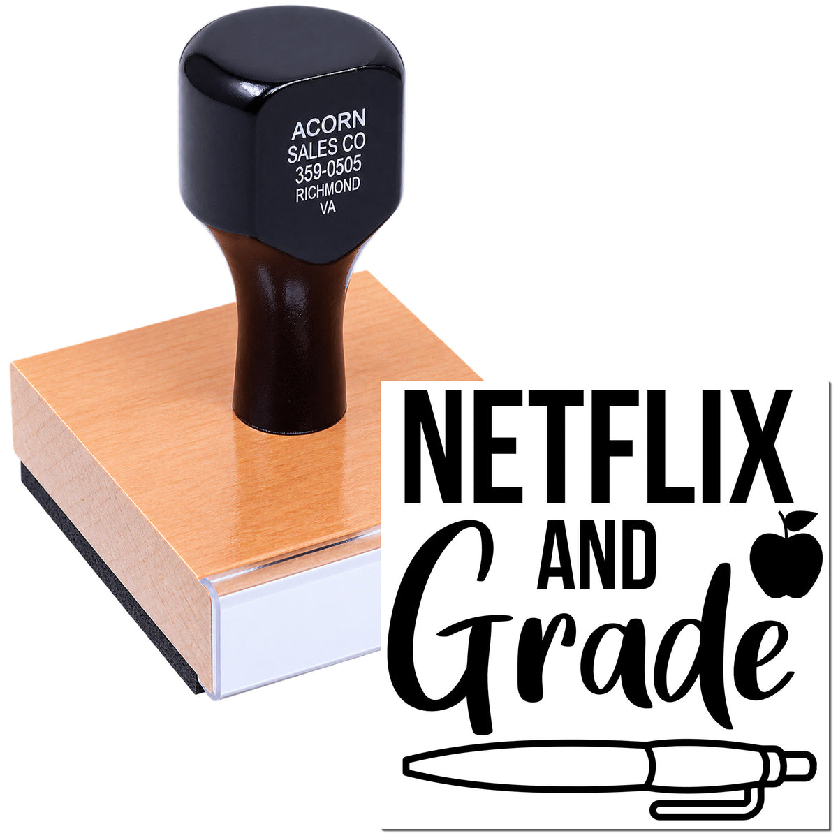 Custom rubber stamp with Netflix and Grade design for teachers, grading papers and classroom rewards.