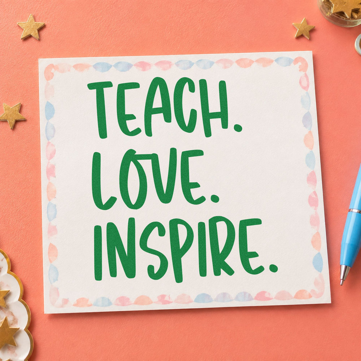 Teach Love Inspire Capitals Block Lettering Stamp – Self-Inking in use 3
