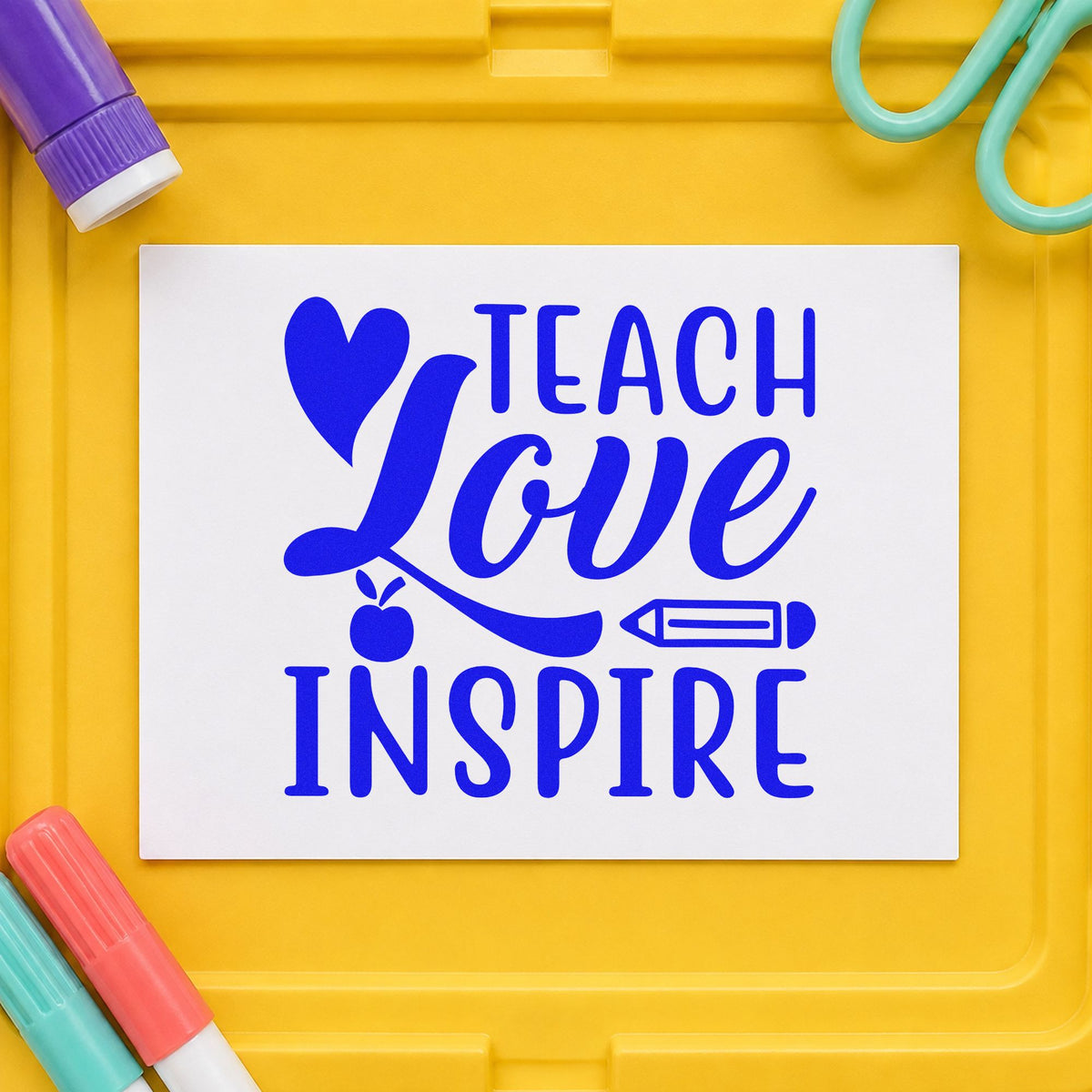 Teach Love Inspire Icons Rubber Stamp – Duo Hand in use 5