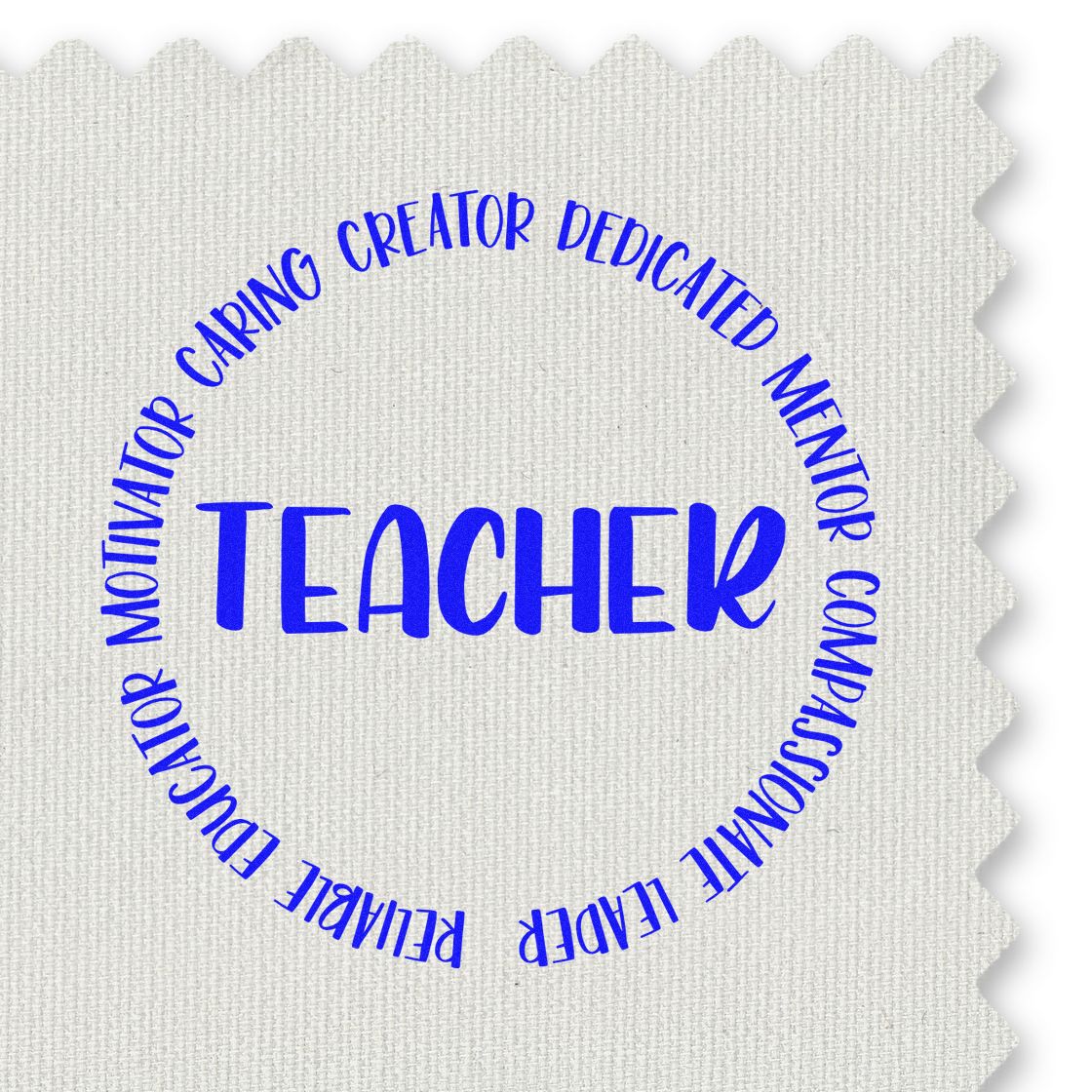 Teacher rubber stamp design with motivational words: motivator, caring creator, dedicated mentor, compassionate leader.