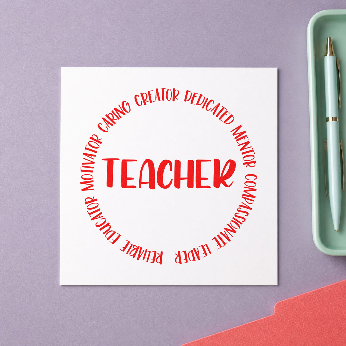 Teacher Circular Qualities rubber stamp shown in red ink, stamped for projects such as appraisal week notes.