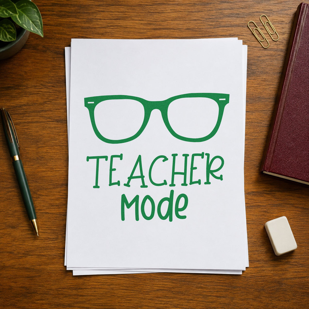 Teacher Mode Glasses Lettering Pre-Inked Stamp – PSI in use 3