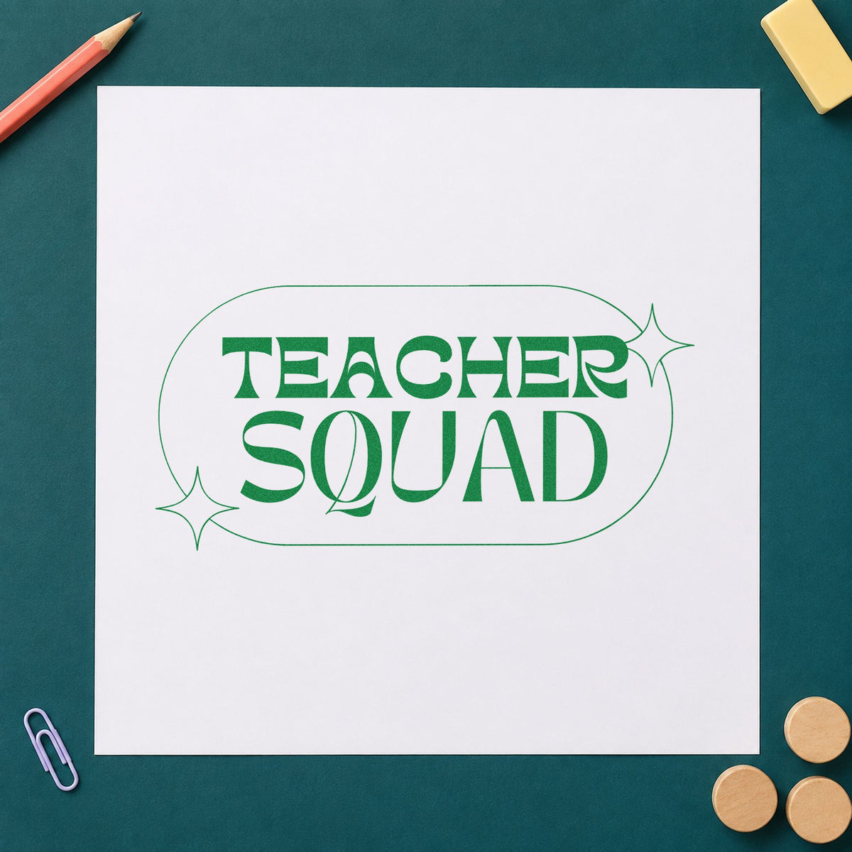 Teacher Squad Sparkle Capsule Outline Detail PSI Pre-Inked Stamp in use 3