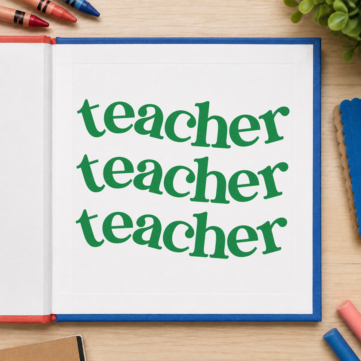 Three Wavy Teacher Rows Rubber Stamp – Duo Hand in use 3