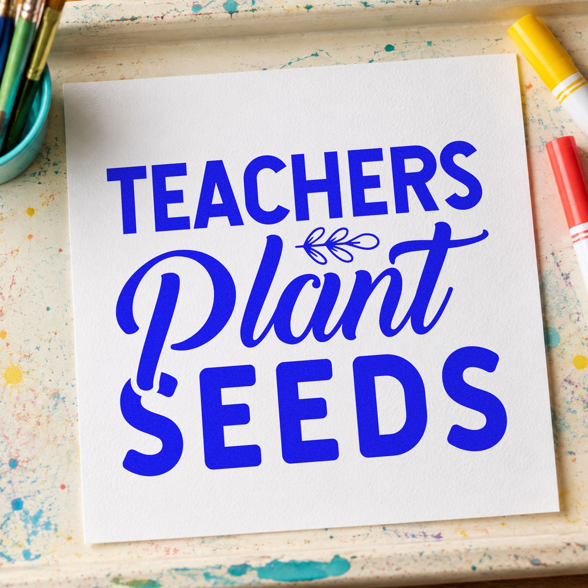 Teachers Plant Seeds Lettering Rubber Stamp – Duo Hand in use 6