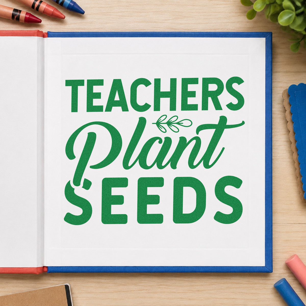 Teachers Plant Seeds Lettering Rubber Stamp – Duo Hand in use 8