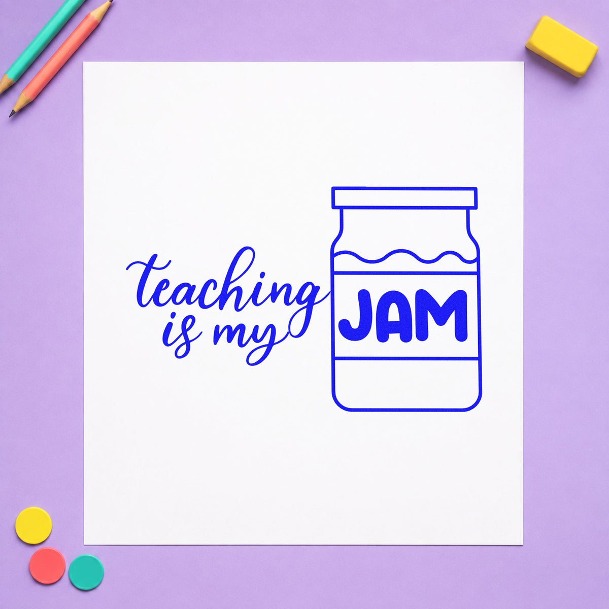 Teaching Is My Jam Jar Script Lettering Stamp – Duo Hand in use 5