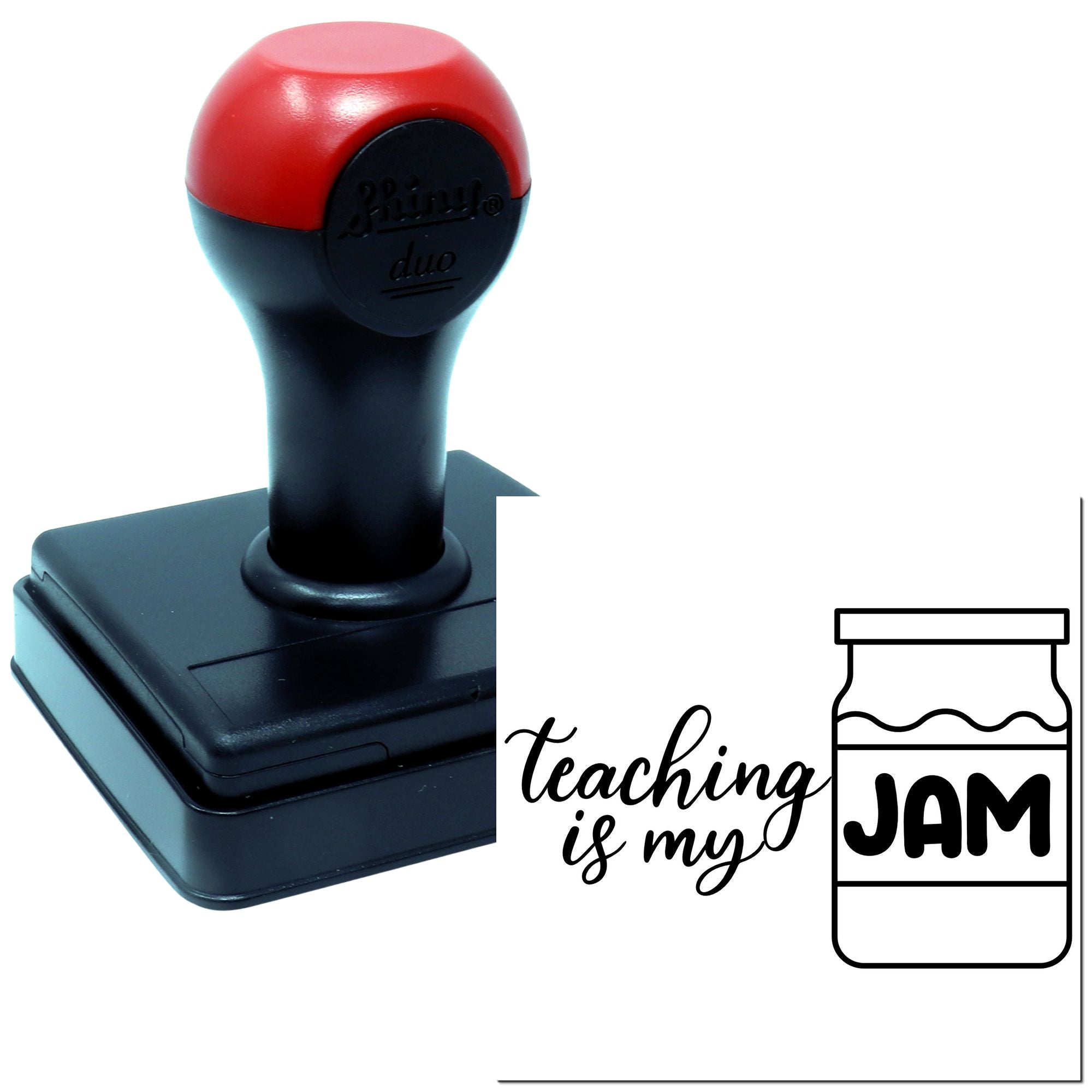 Self-inking rubber stamp with Teaching is My JAM design, ideal for teachers, classroom rewards, and teacher gifts.