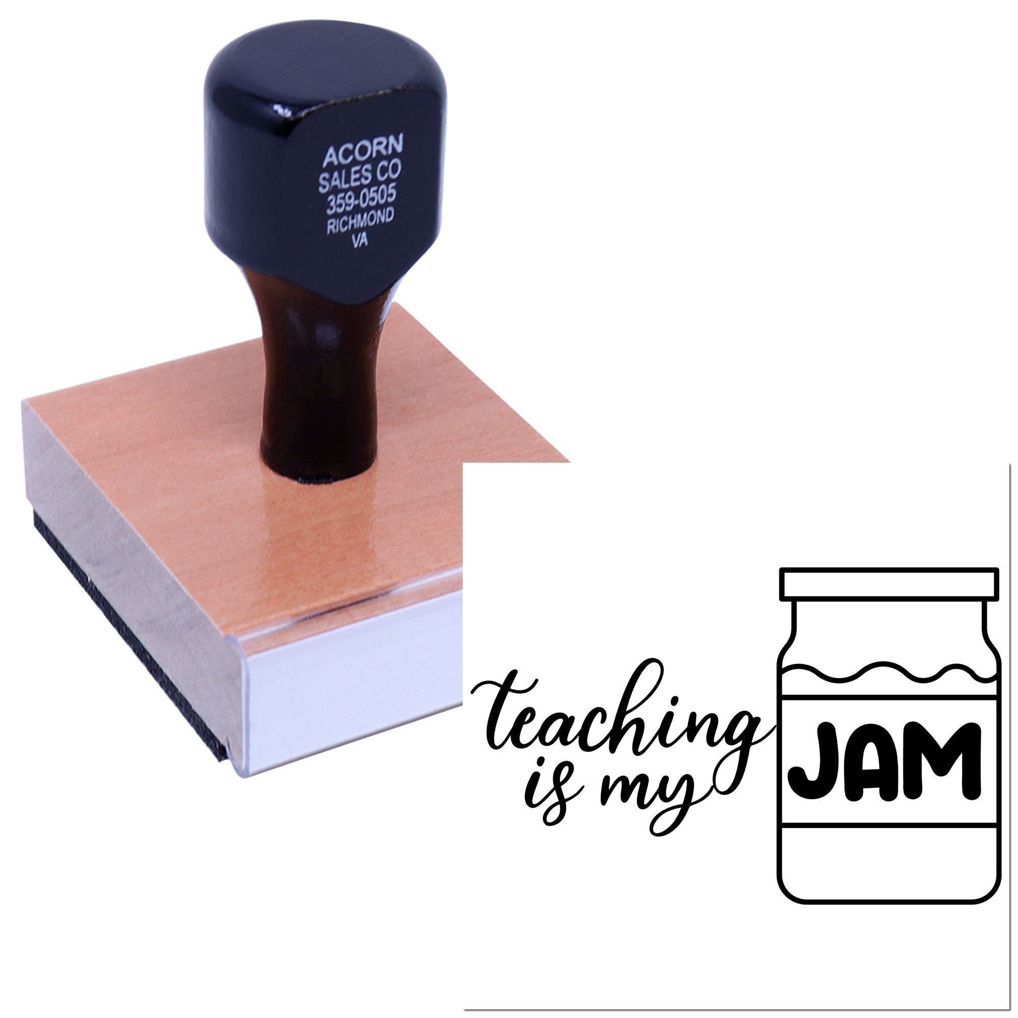 Custom teaching is my jam rubber stamp with jar design for teachers, classroom gifts, and personalized stamping.