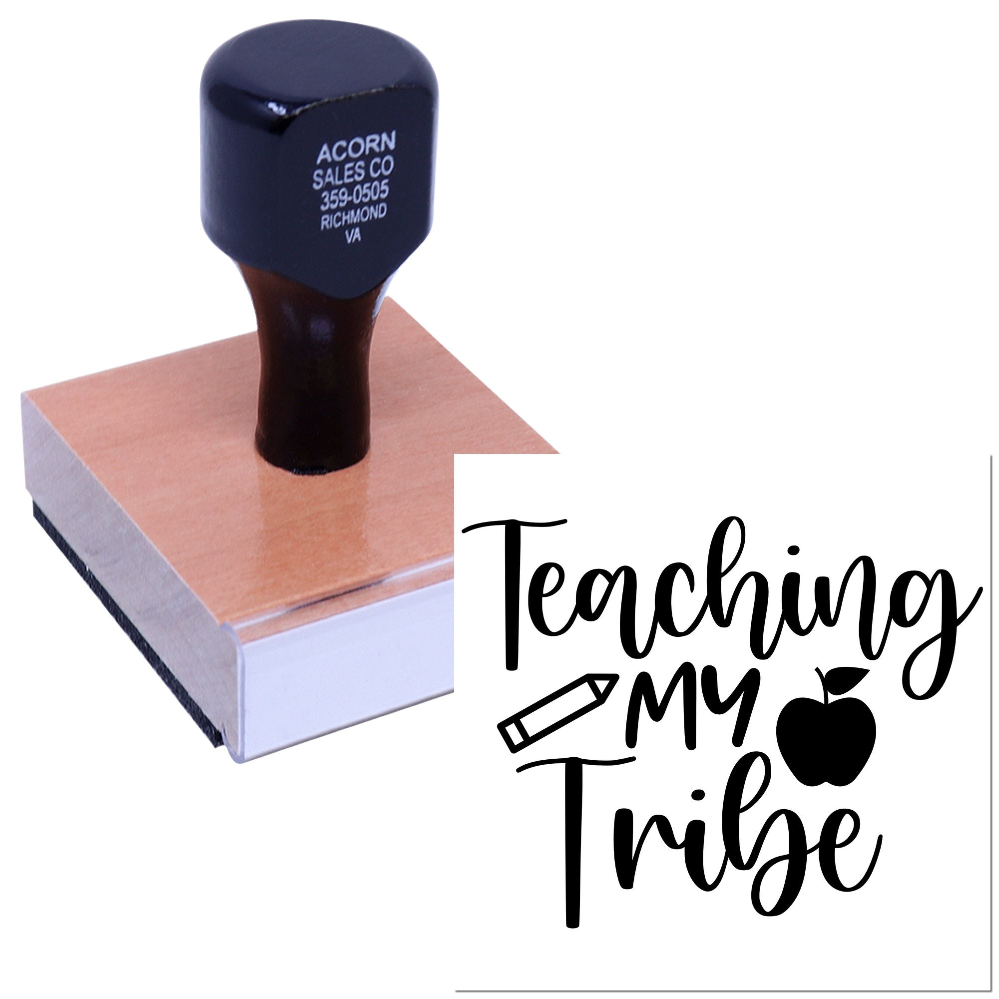 Teacher rubber stamp with Teaching My Tribe design for classroom use, lesson plans, and personalized craft projects.
