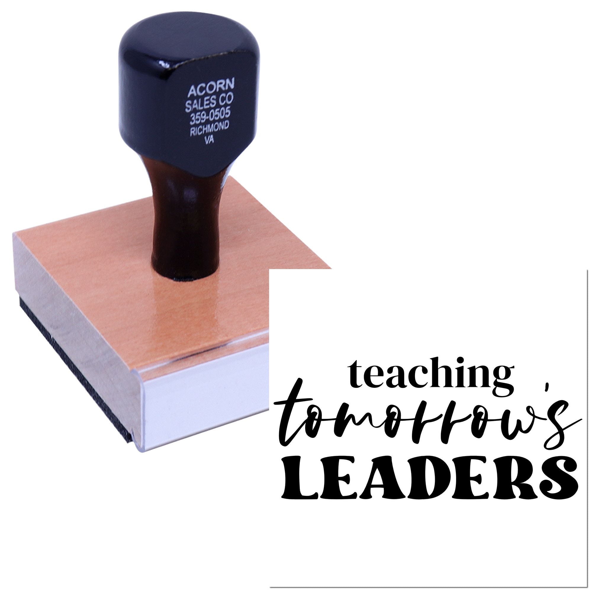 Custom rubber stamp imprint reading teaching tomorrows leaders for teachers, classrooms, and educator branding.