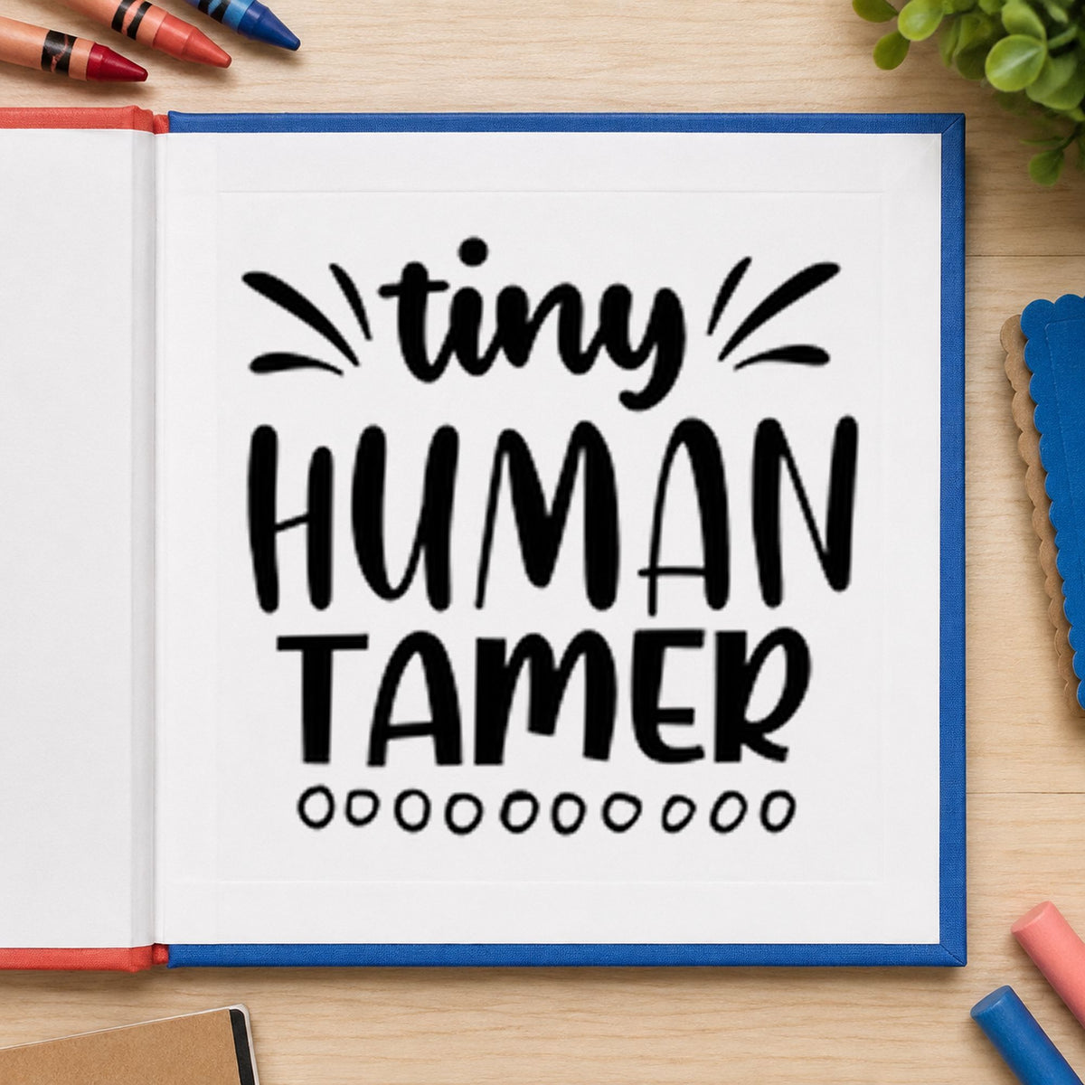 Tiny Human Tamer Lettering rubber stamp printed in black ink, ready for human tamer cards and similar paper crafts.