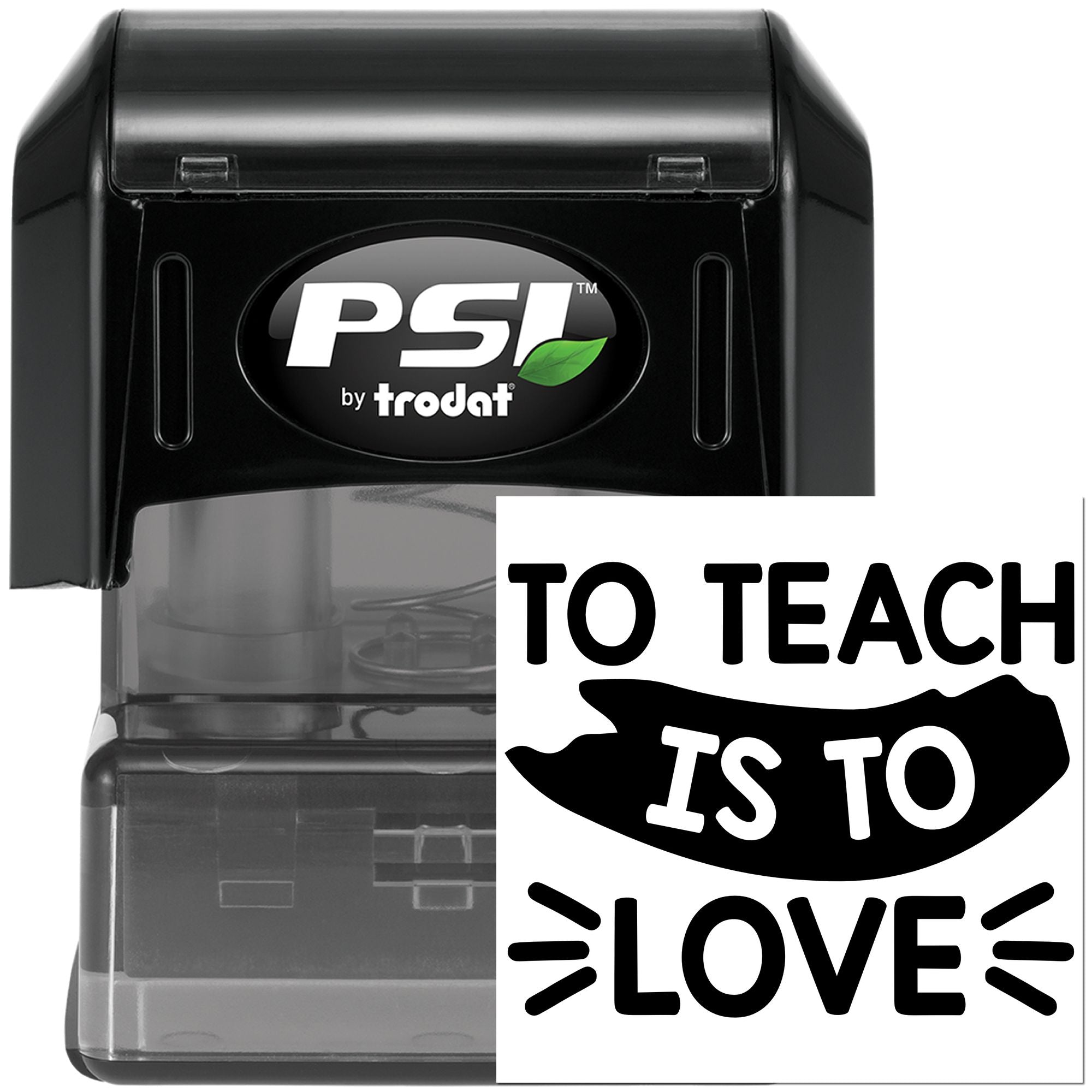 Teacher self-inking rubber stamp with "To Teach Is to Love" design, ideal for classroom crafts and appreciation gifts.