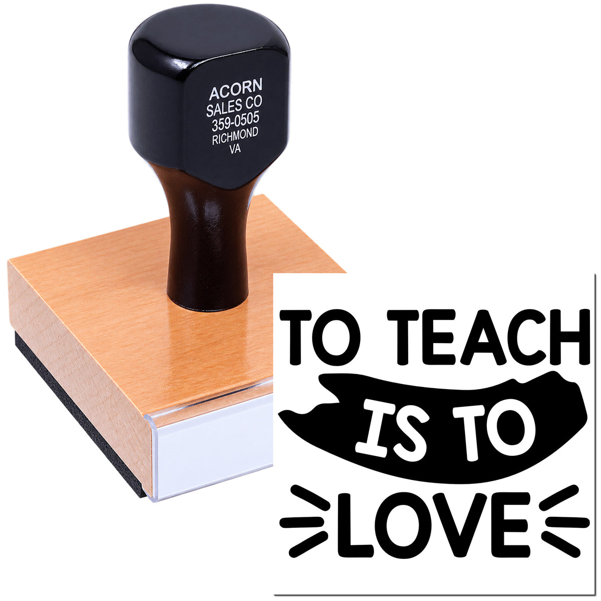 Teacher appreciation rubber stamp with To Teach Is to Love design for classroom crafts, gifts, and paper products.