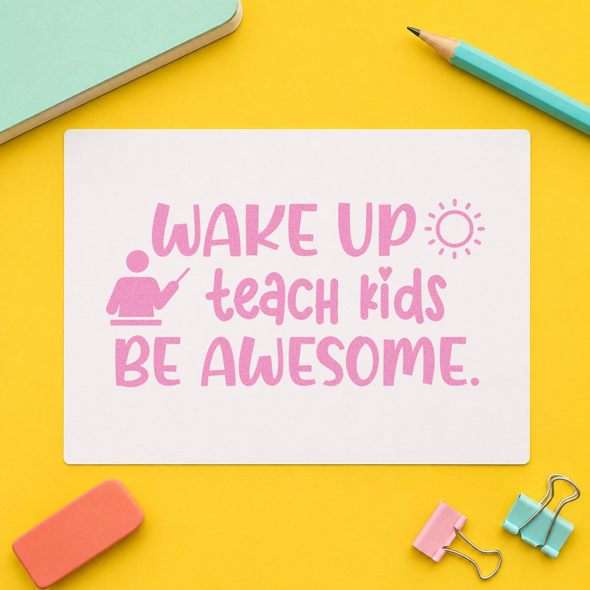Wake Up Teach Kids Be Awesome Rubber Stamp – Duo Hand in use 10