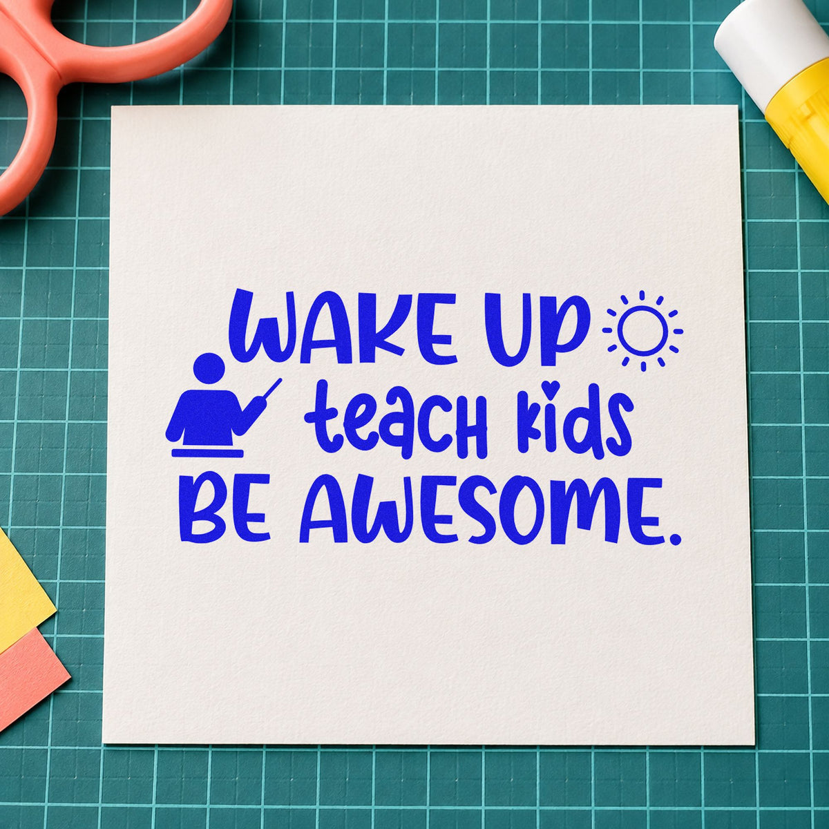 Wake Up Teach Kids Be Awesome Rubber Stamp – Duo Hand in use 6