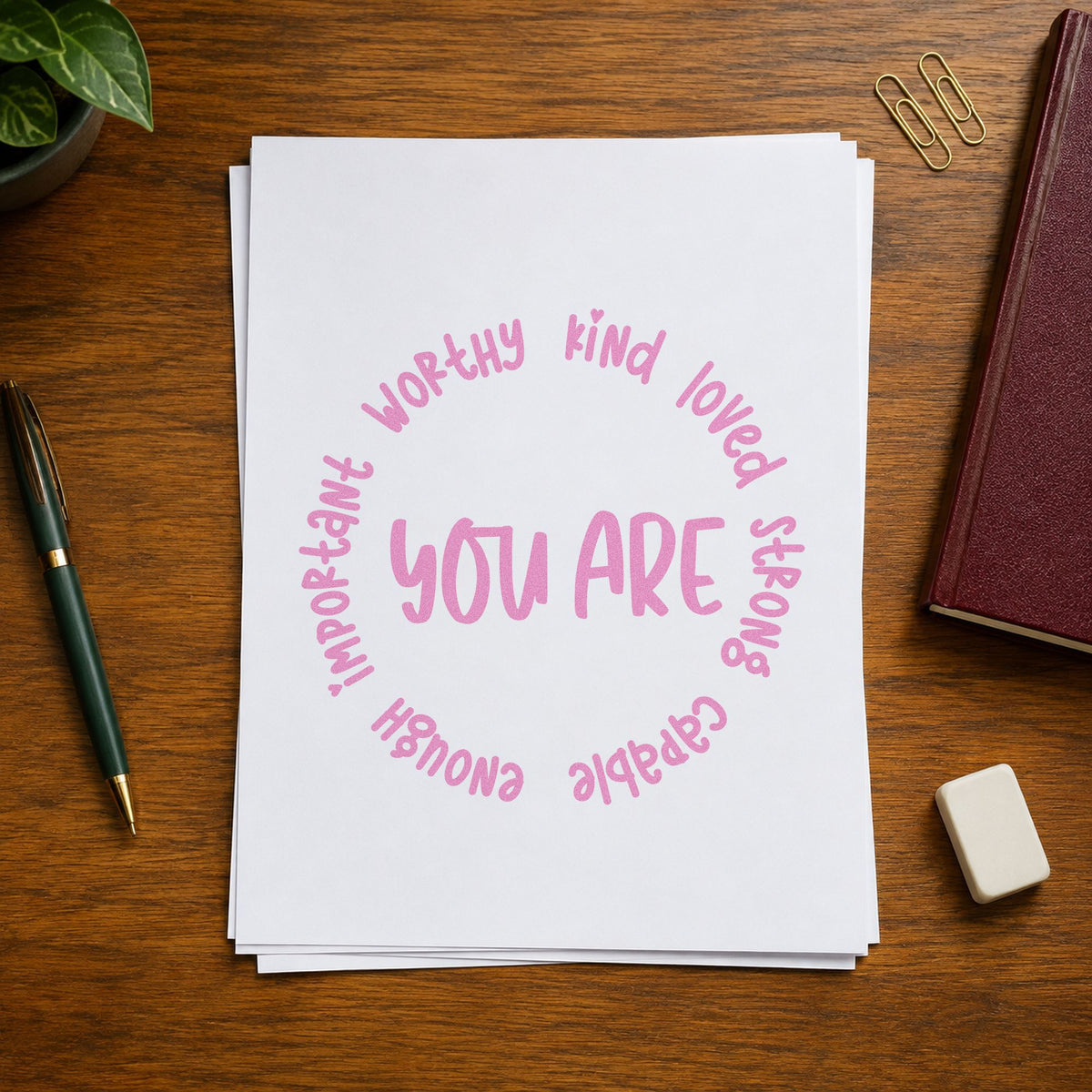 You Are Positive Qualities Circular Layout Stamp – Self-Inking in use 10
