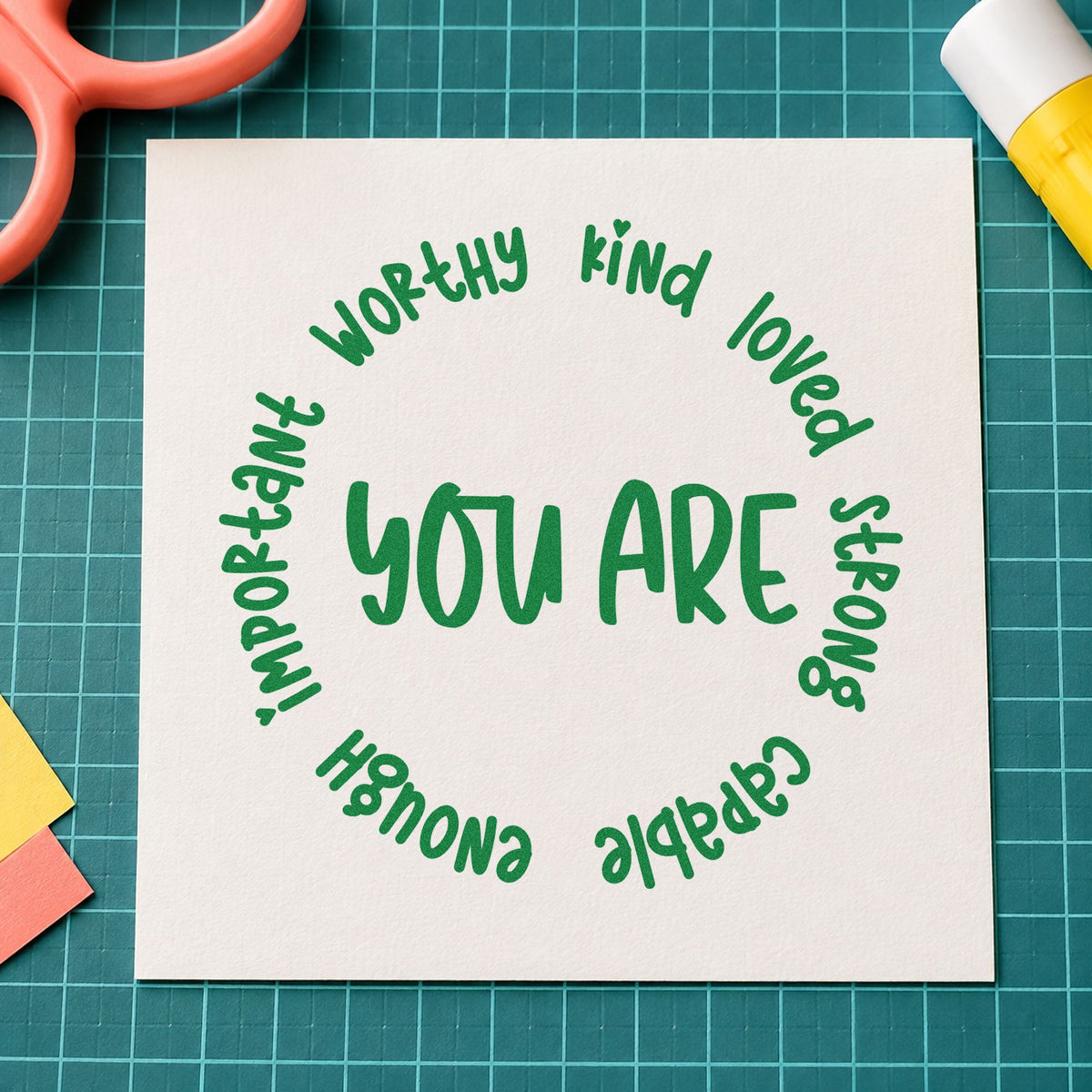 You Are Positive Qualities Circular Layout Stamp – Self-Inking in use 3