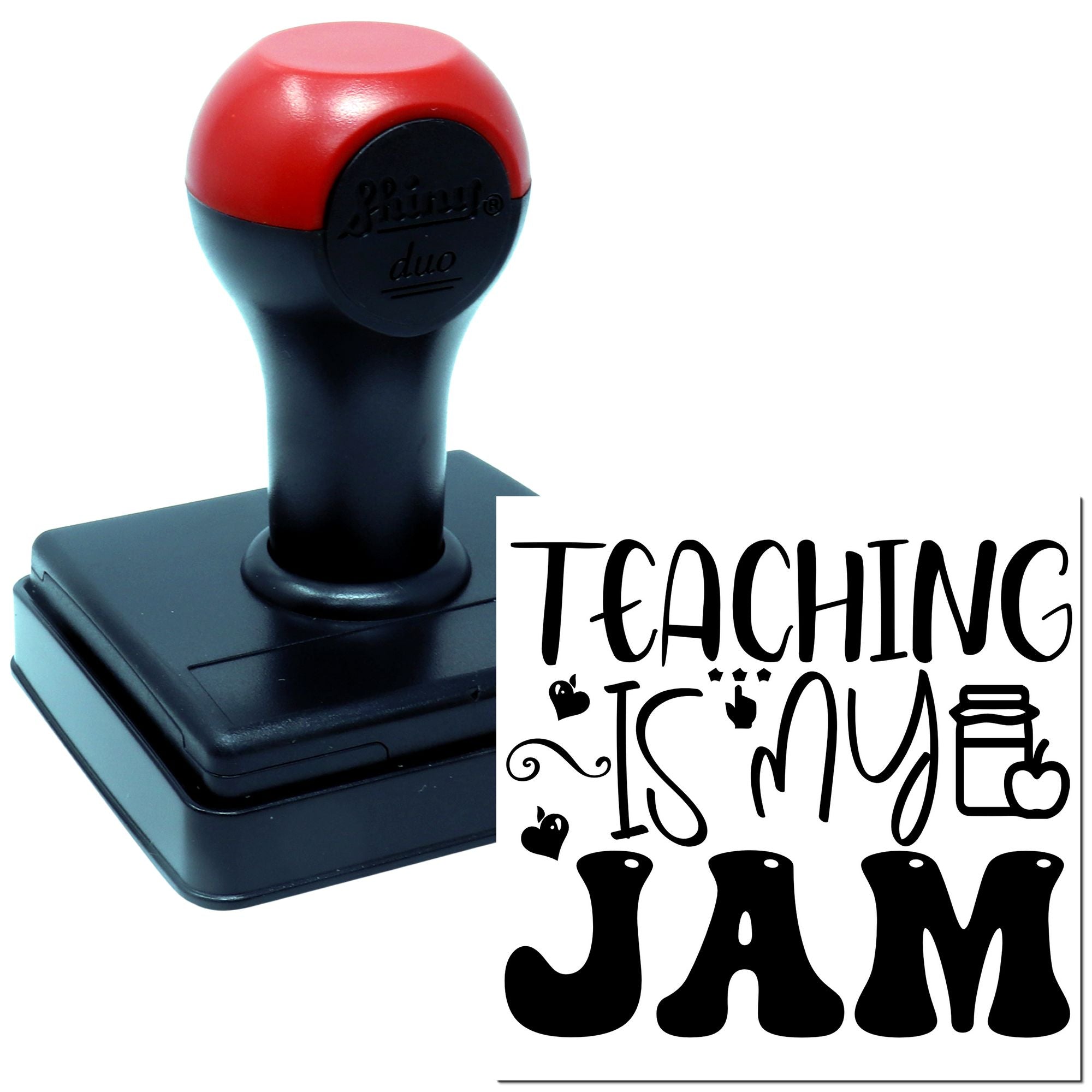 Self-inking teaching rubber stamp with Teaching Is My Jam design for teachers, classrooms, and educational rewards.