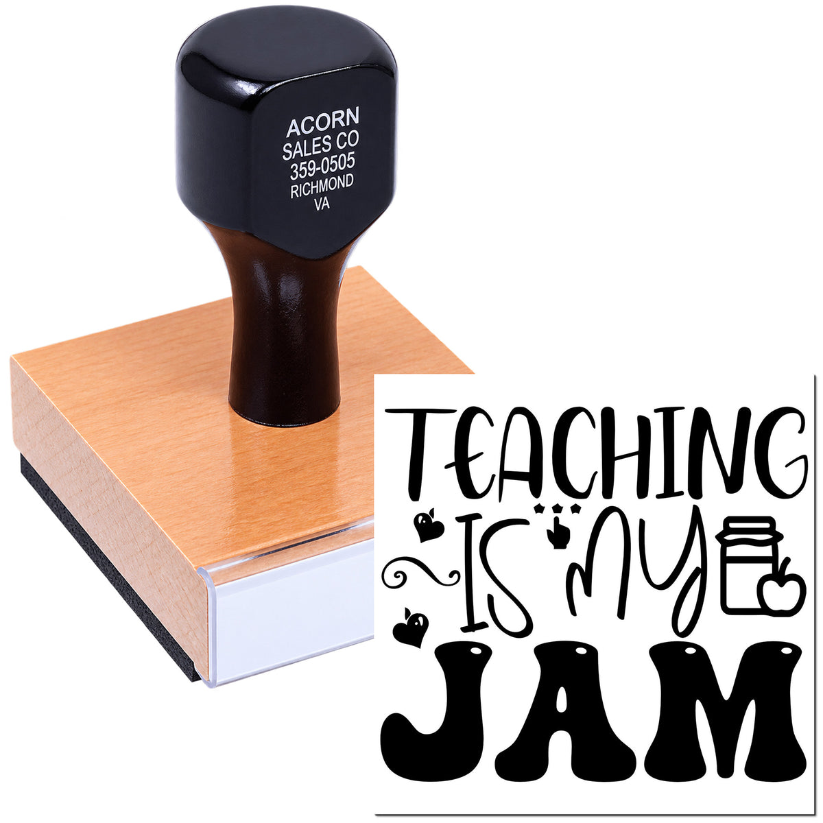 Custom rubber stamp for teachers with Teaching Is My Jam design, ideal for classroom grading and motivational marking.