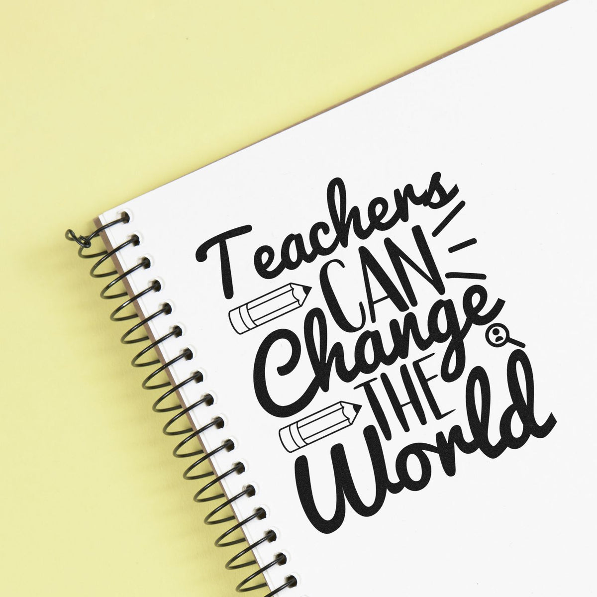 Teacher can change the world rubber stamp design for classroom use and teacher appreciation gifts.