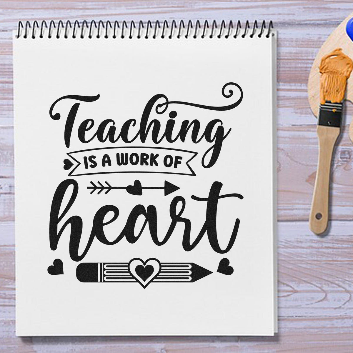 Teaching is a Work of Heart rubber stamp design for teachers, classroom crafts, scrapbook journaling, and educator gifts.