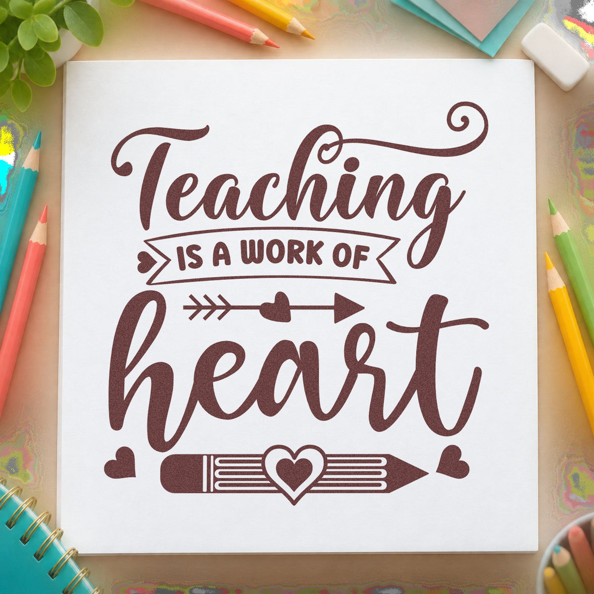 Teaching Work Of Heart Pencil Rubber Stamp – Duo Hand in use 4