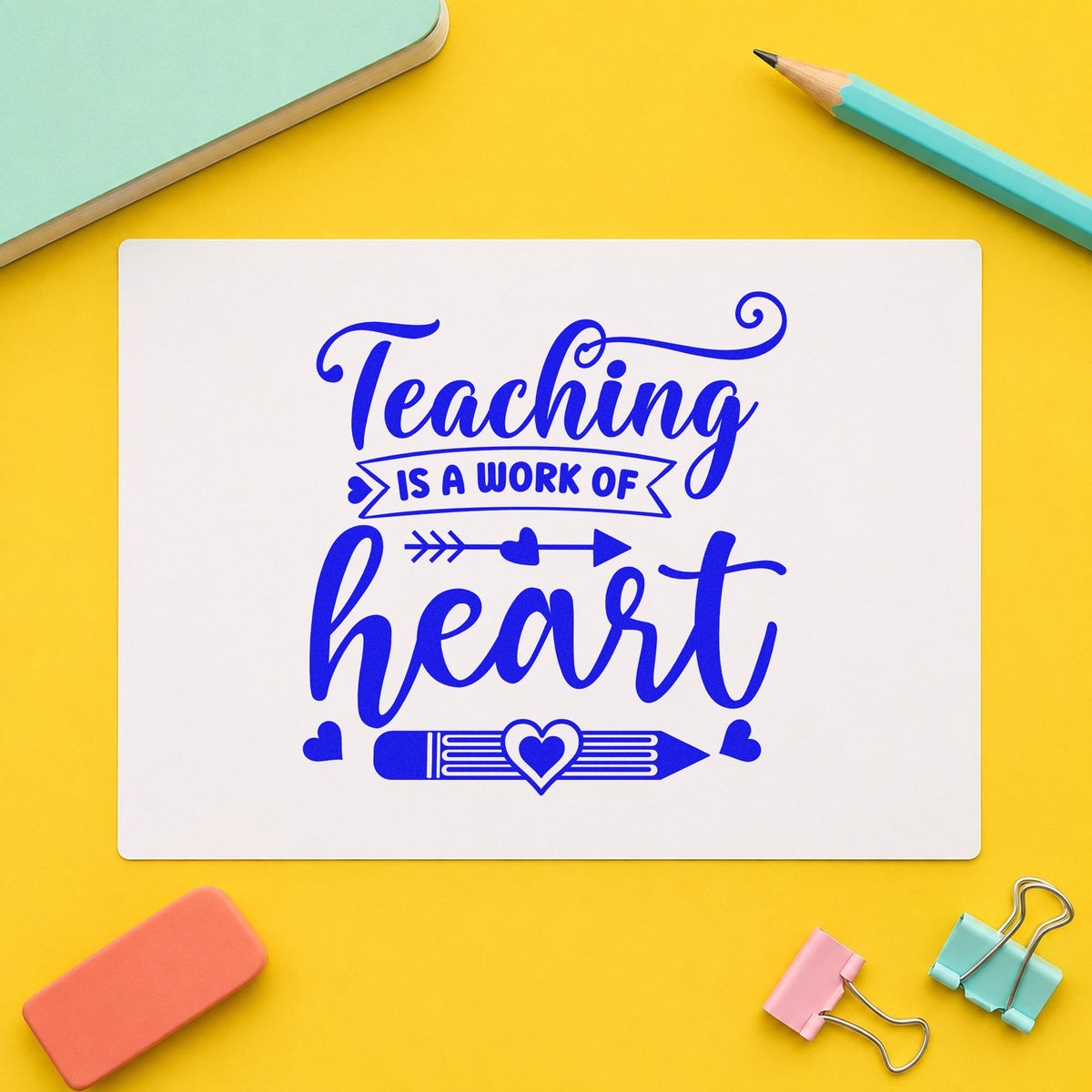 Teaching Work Of Heart Pencil Rubber Stamp – Duo Hand in use 6