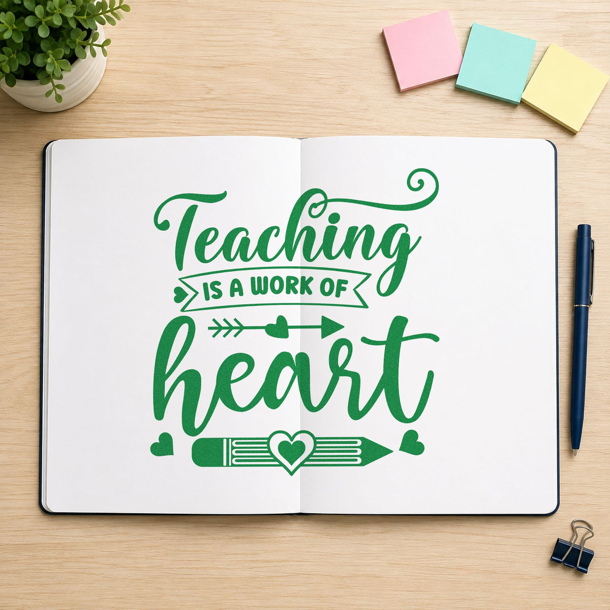 Teaching Work Of Heart Pencil Rubber Stamp – Duo Hand in use 8