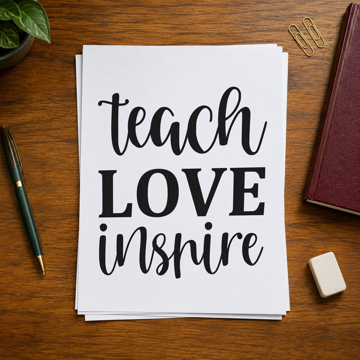 Teach Love Inspire Simple Script Lettering Rubber Stamp – Wood Handle in use 9