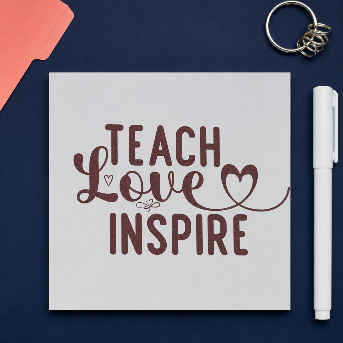 Teach Love Inspire Heart Flourish Rubber Stamp – Duo Hand in use 4