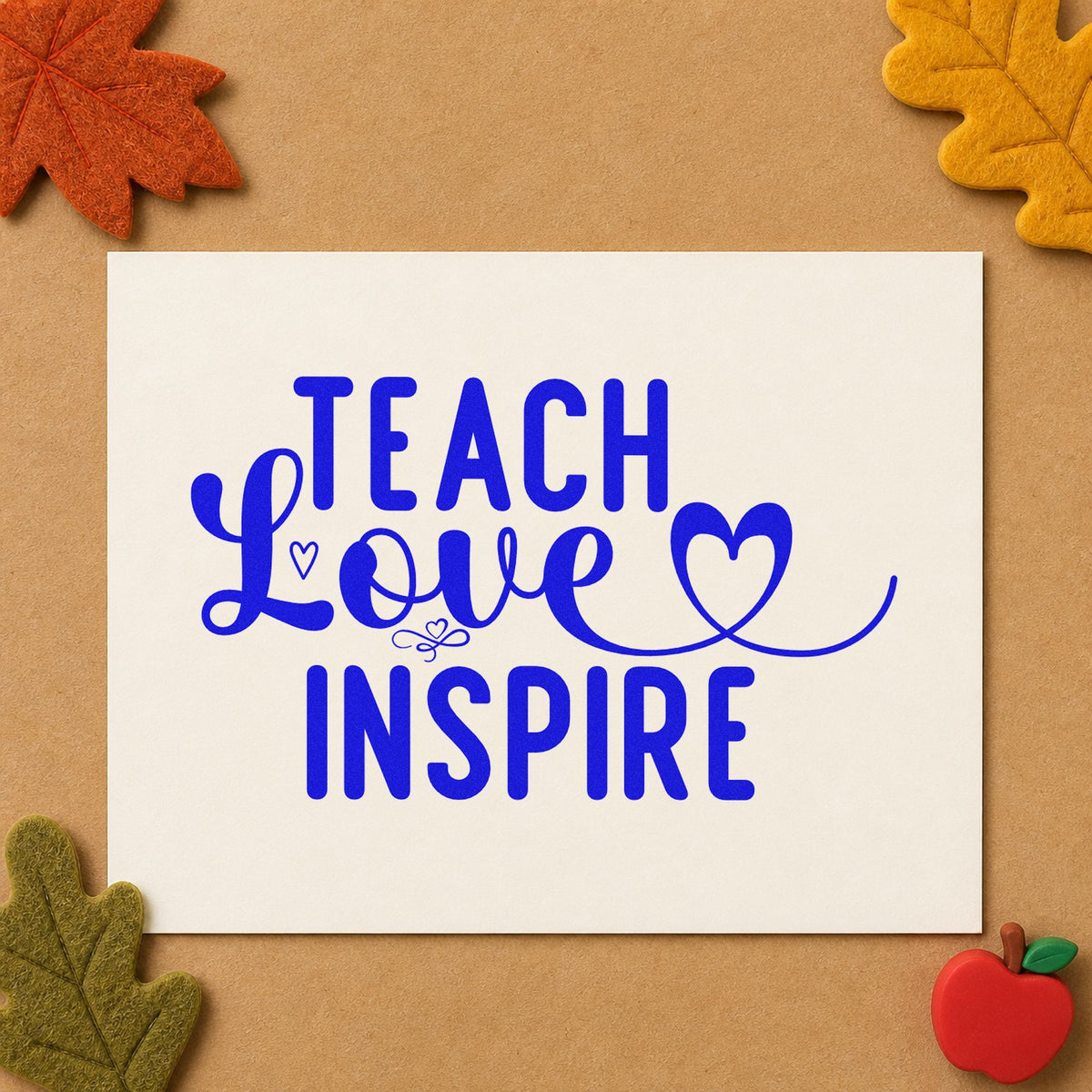 Teach Love Inspire Heart Flourish Rubber Stamp – Duo Hand in use 6