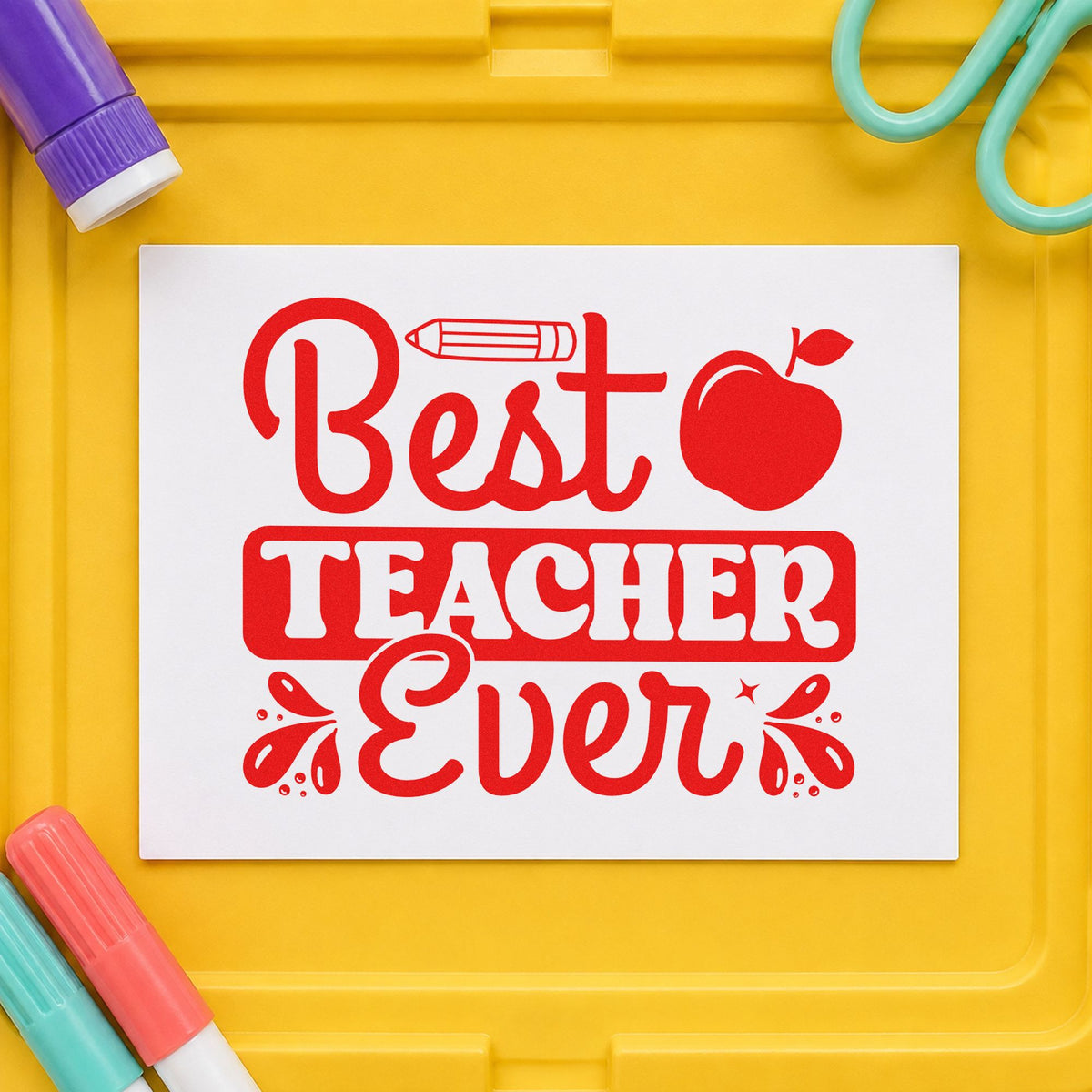 Best Teacher Ever Apple Pencil Motif Stamp – Self-Inking in use 7