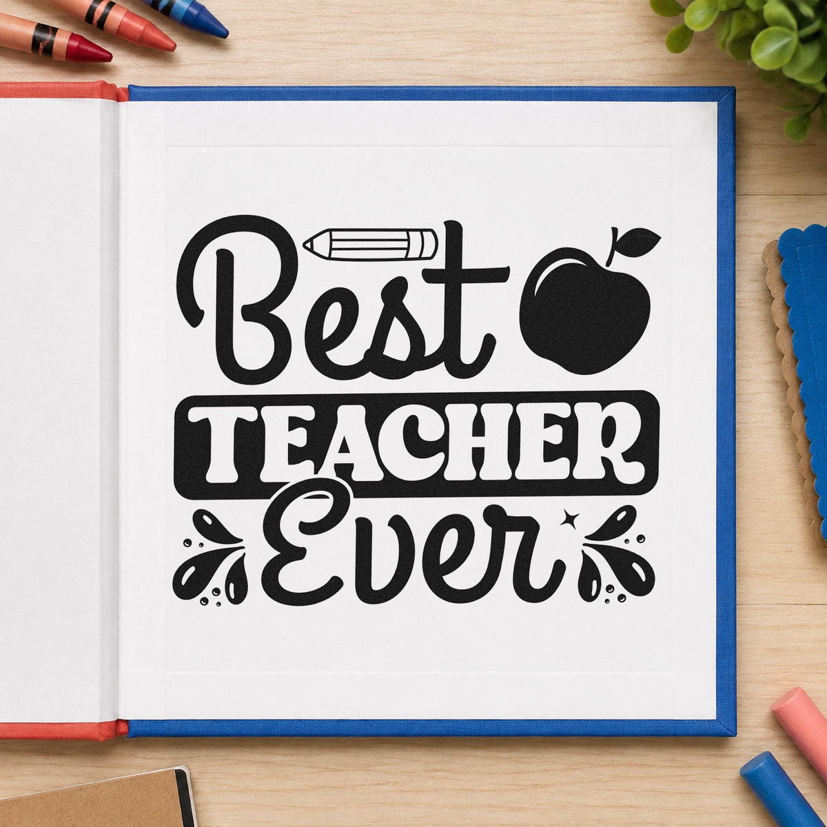 Best Teacher Ever Apple Pencil Motif Stamp – Self-Inking in use 9