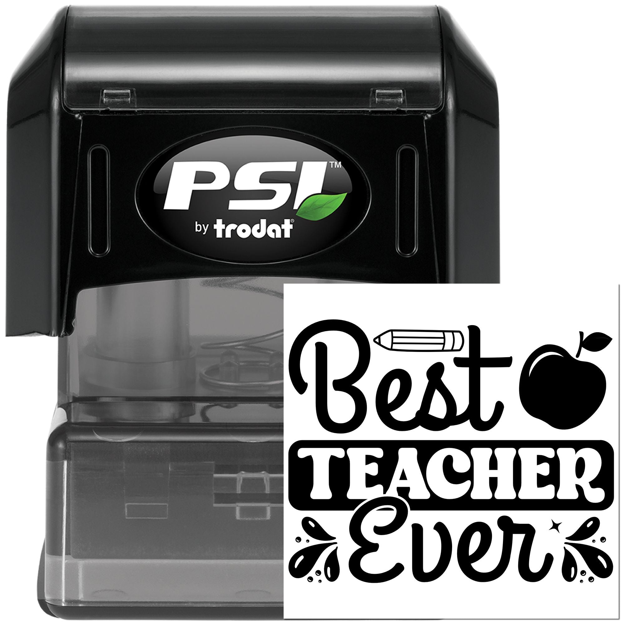 PSI by Trodat self-inking rubber stamp with Best Teacher Ever imprint for teacher gifts, classroom rewards, and school use.