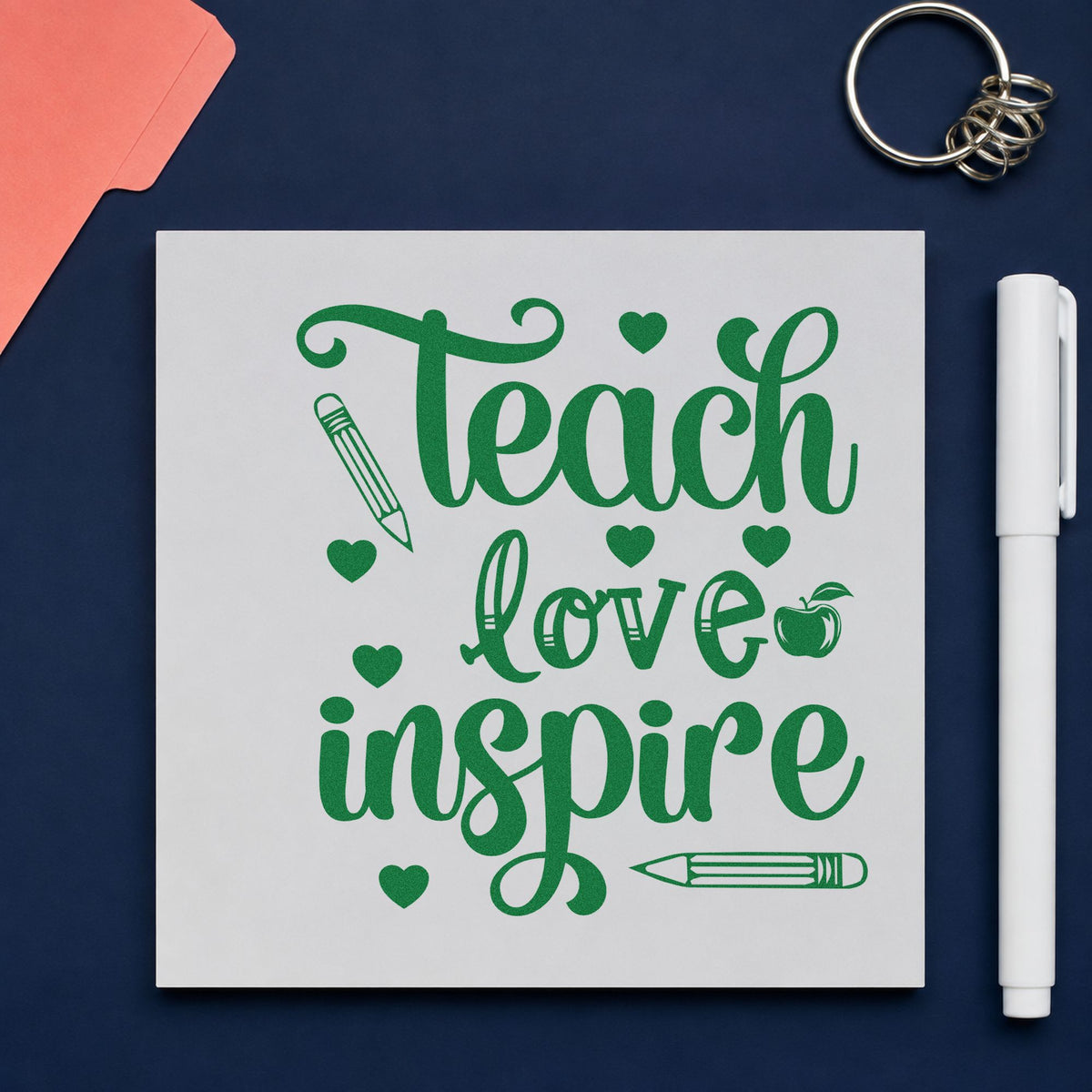 Teach Love Inspire Hearts Wood Handle Stamp in use 3