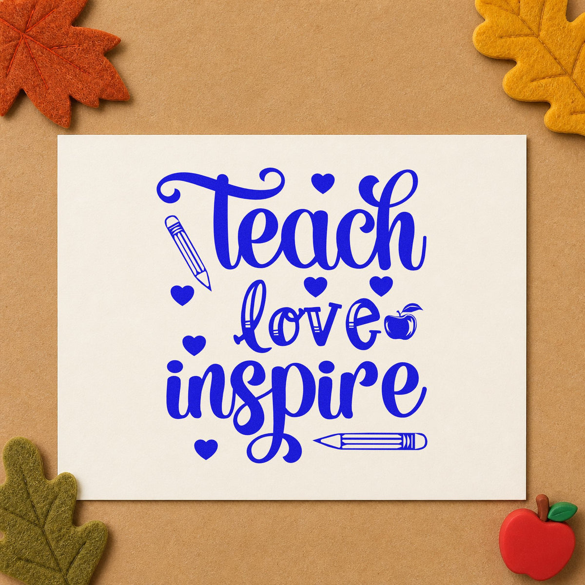 Teach Love Inspire Hearts Wood Handle Stamp in use 5