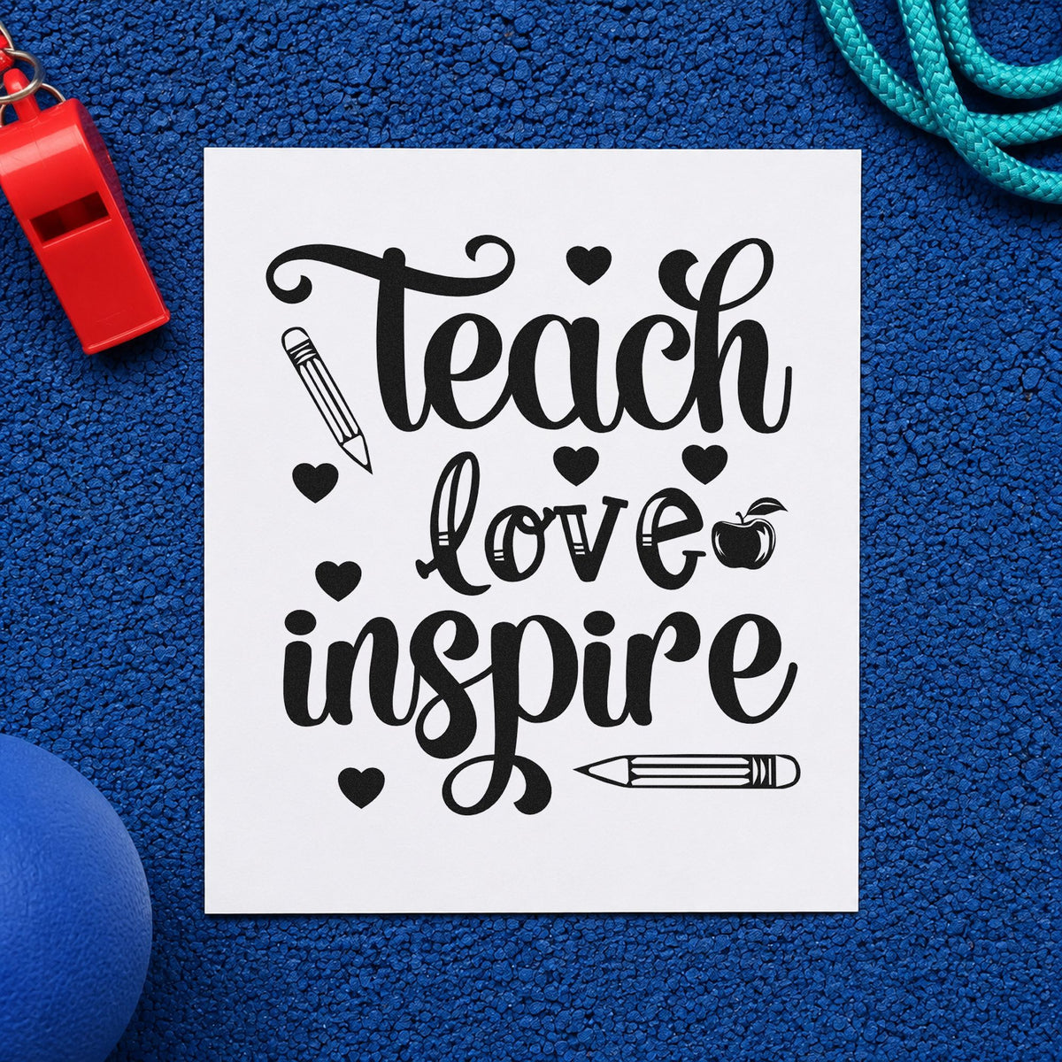 Teach Love Inspire Hearts Wood Handle Stamp in use 9