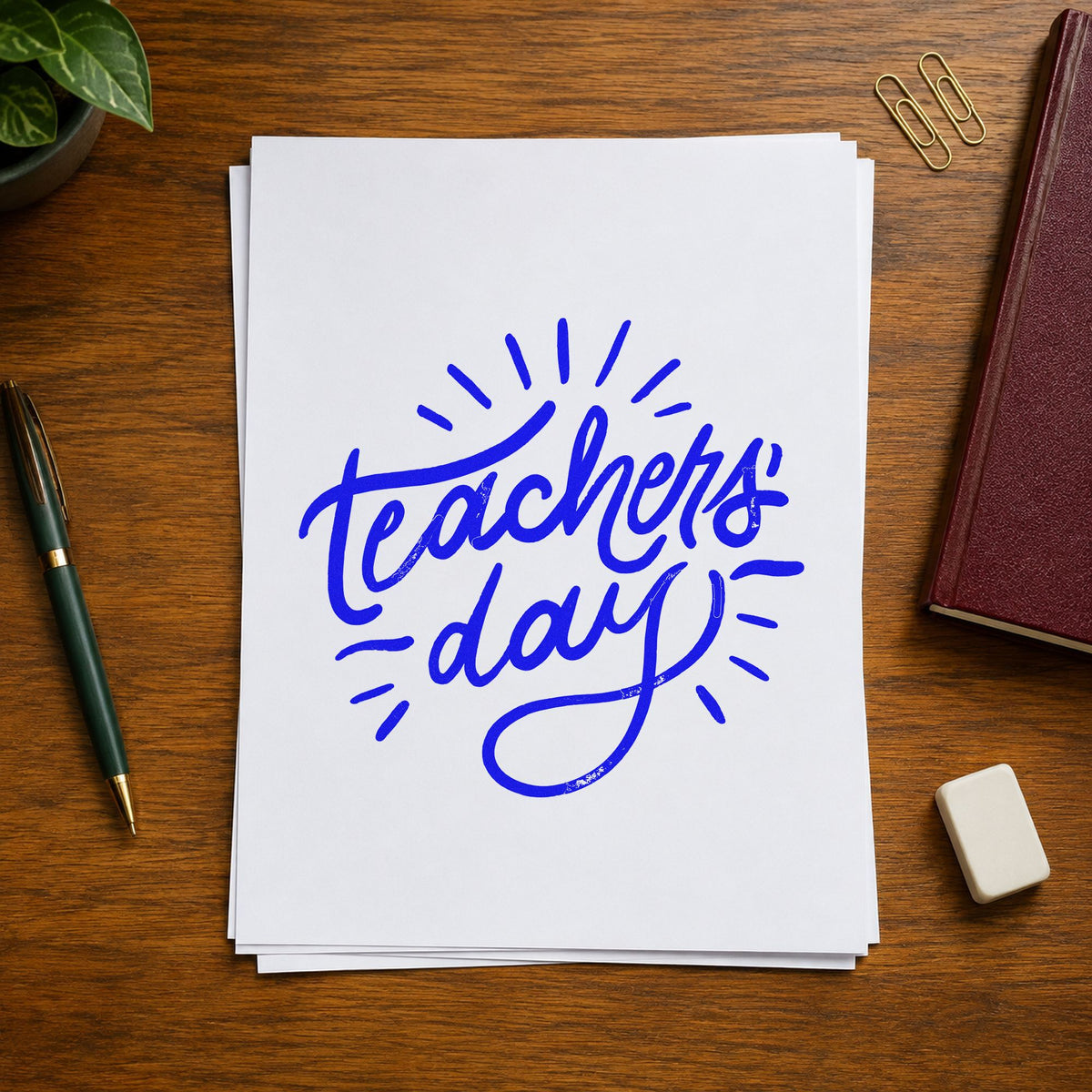 Teachers Day Radiating Script Lettering Craft Stamp – Self-Inking in use 5