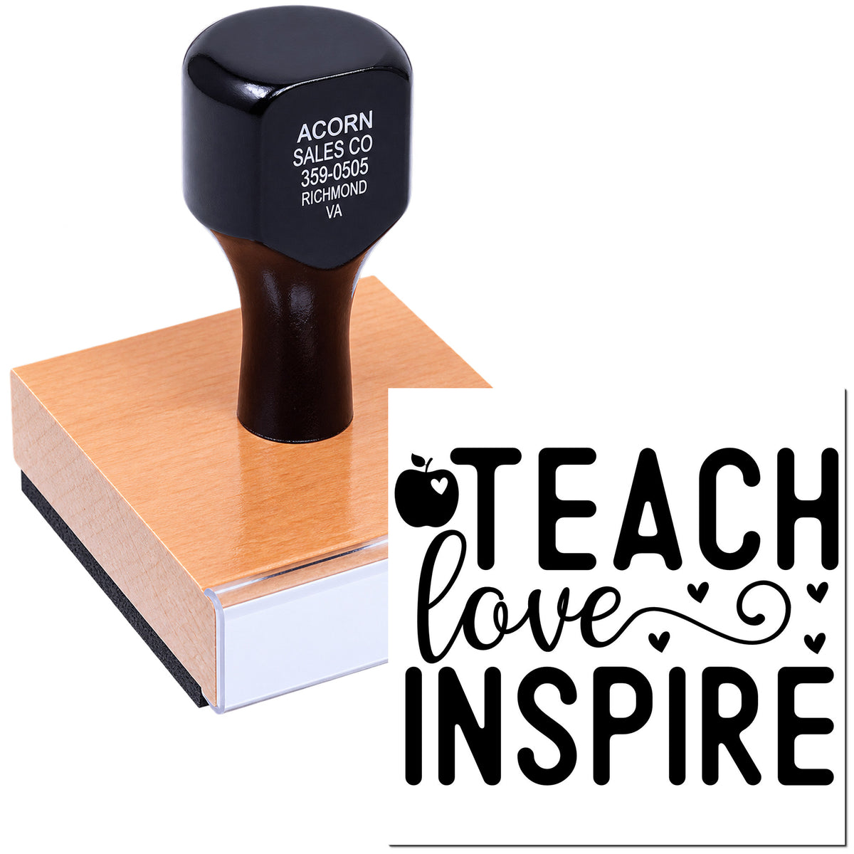 Teach Love Inspire custom rubber stamp for teachers, classroom crafts, and inspirational stationery.