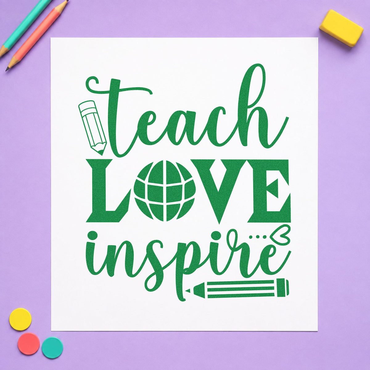 PSI Pre-Inked Teach Love Inspire Globe Pencil Stamp in use 3