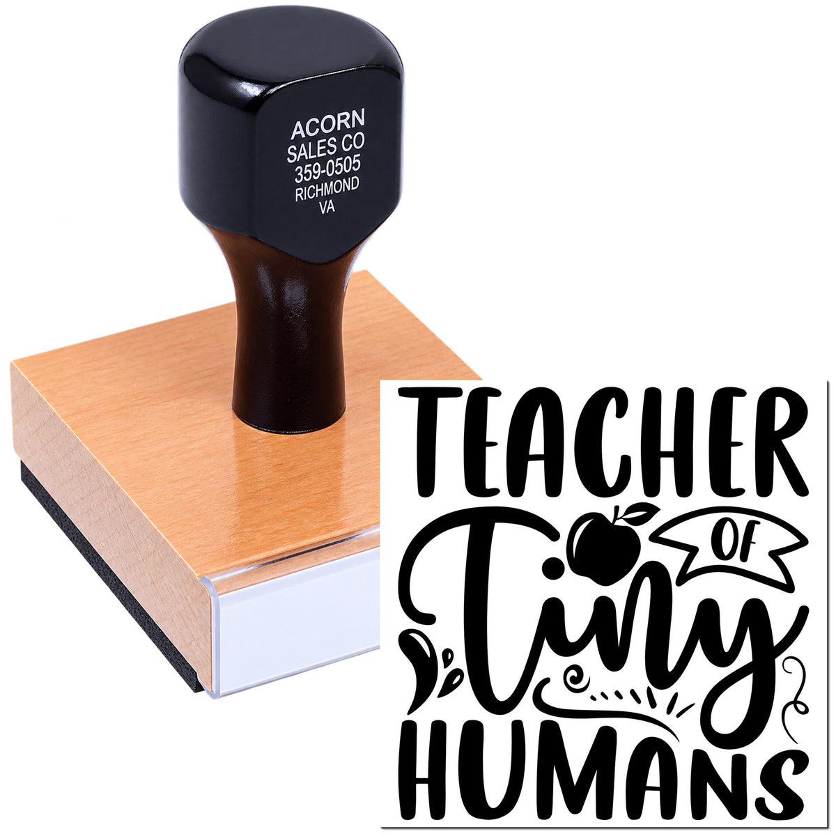 Teacher of Tiny Humans custom rubber stamp for classrooms, teacher gifts, and craft projects.