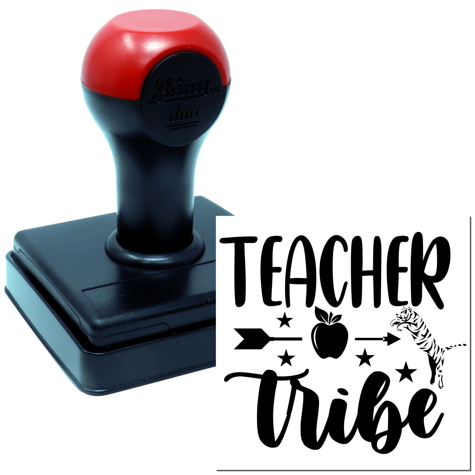 Custom self-inking Teacher Tribe rubber stamp for classroom use, rewards, and teacher branding.