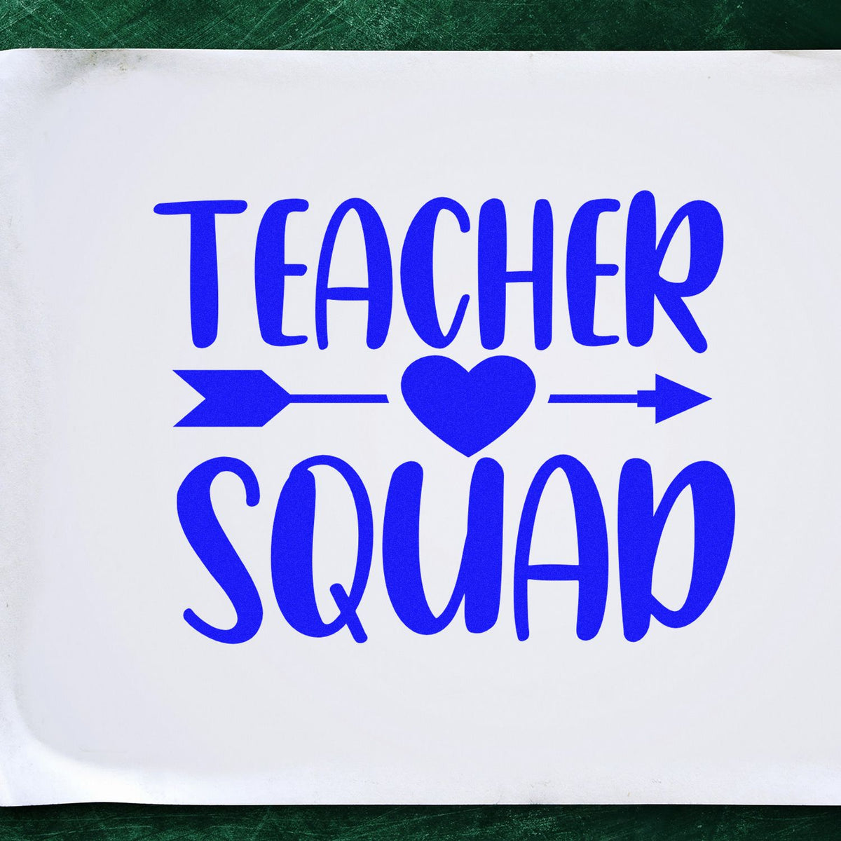 Blue Teacher Squad rubber stamp design with heart and arrows for teacher appreciation gifts