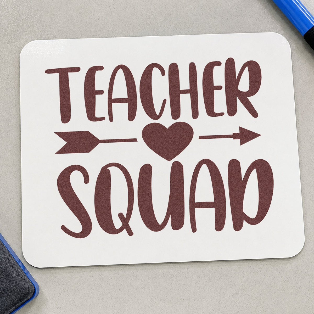 Teacher Squad Heart Arrow rubber stamp printed in brown ink, ready for shared store labels and similar paper crafts.