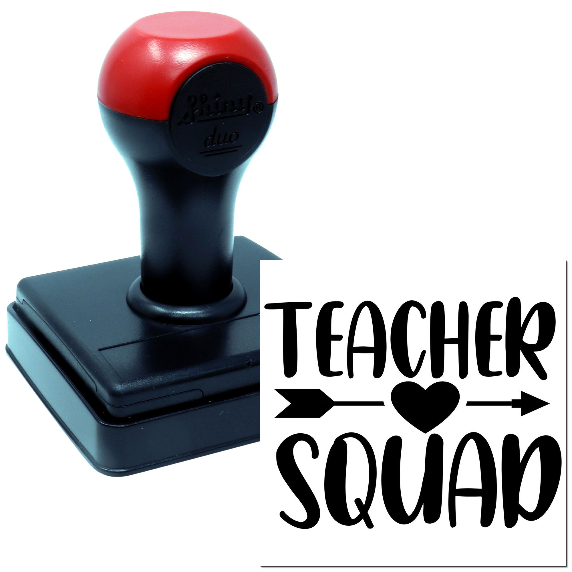 Teacher Squad rubber stamp with heart and arrow design for classroom crafts, teacher gifts, and school projects
